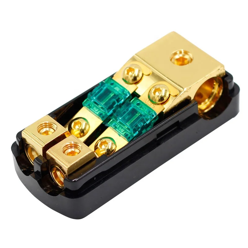AUDIO Copper 0/4 Gauge to 4/8 Gauge 60 Amp Mini ANL 2 Way Fuse Holder Distribution Block