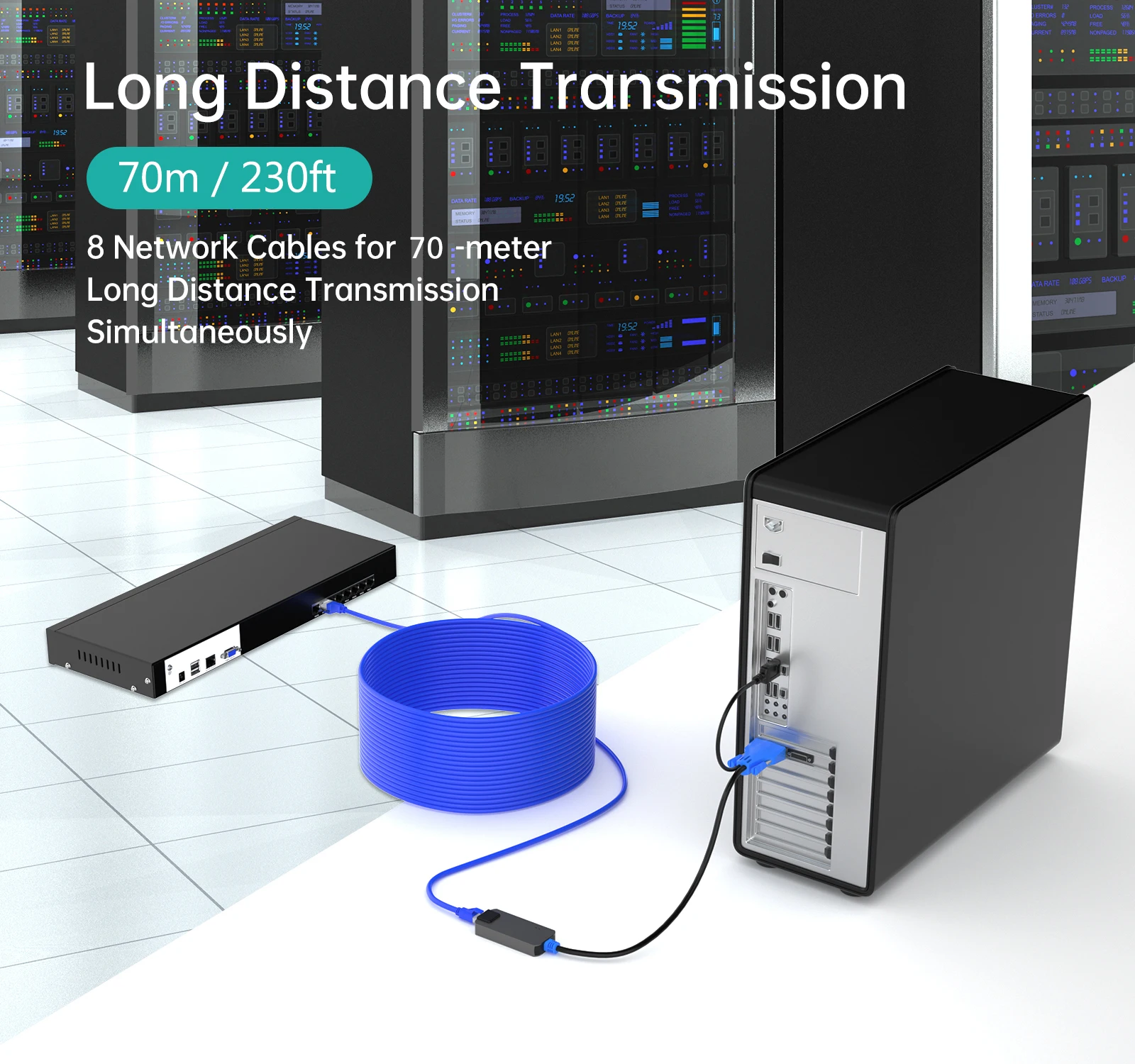 8 Port USB VGA KVM Switch over Ethernet, MT-VIKI VGA Extender KVM Console 8x1 over Cat5e 6/7/8 + 8 VGA to RJ45 Adapters
