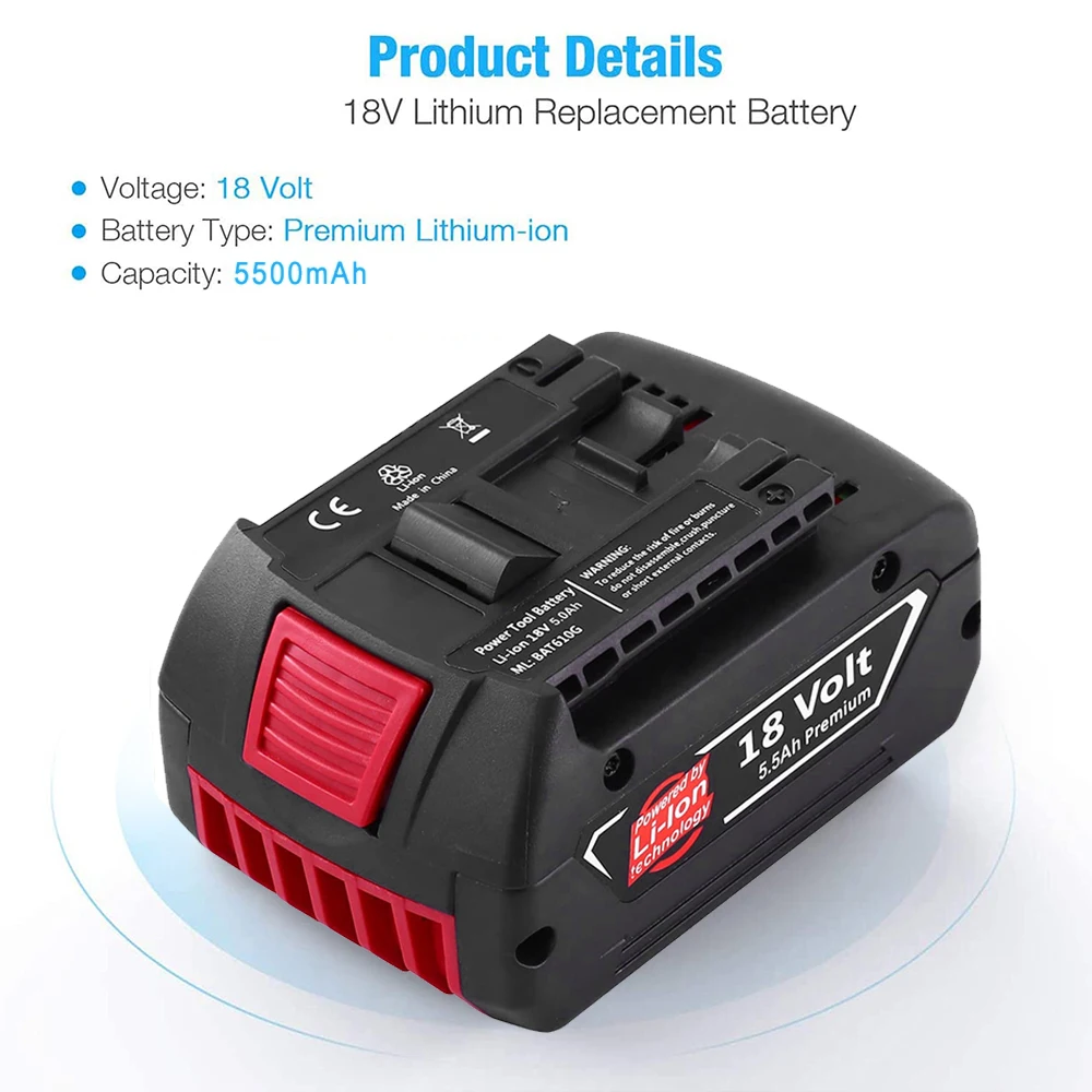 Аккумуляторная аккумуляторная батарея 18 В 5 5/6 5/8Ah литий-ионная для Bosch BAT610G BAT619 BAT620 беспроводные электроинструменты
