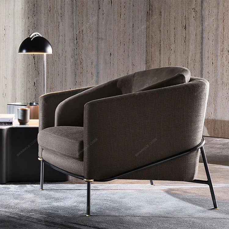SPARKLE Modern European Style High End leather metal Leisure sofa chair furniture Chair  Living Room Sofa  lounge Chair