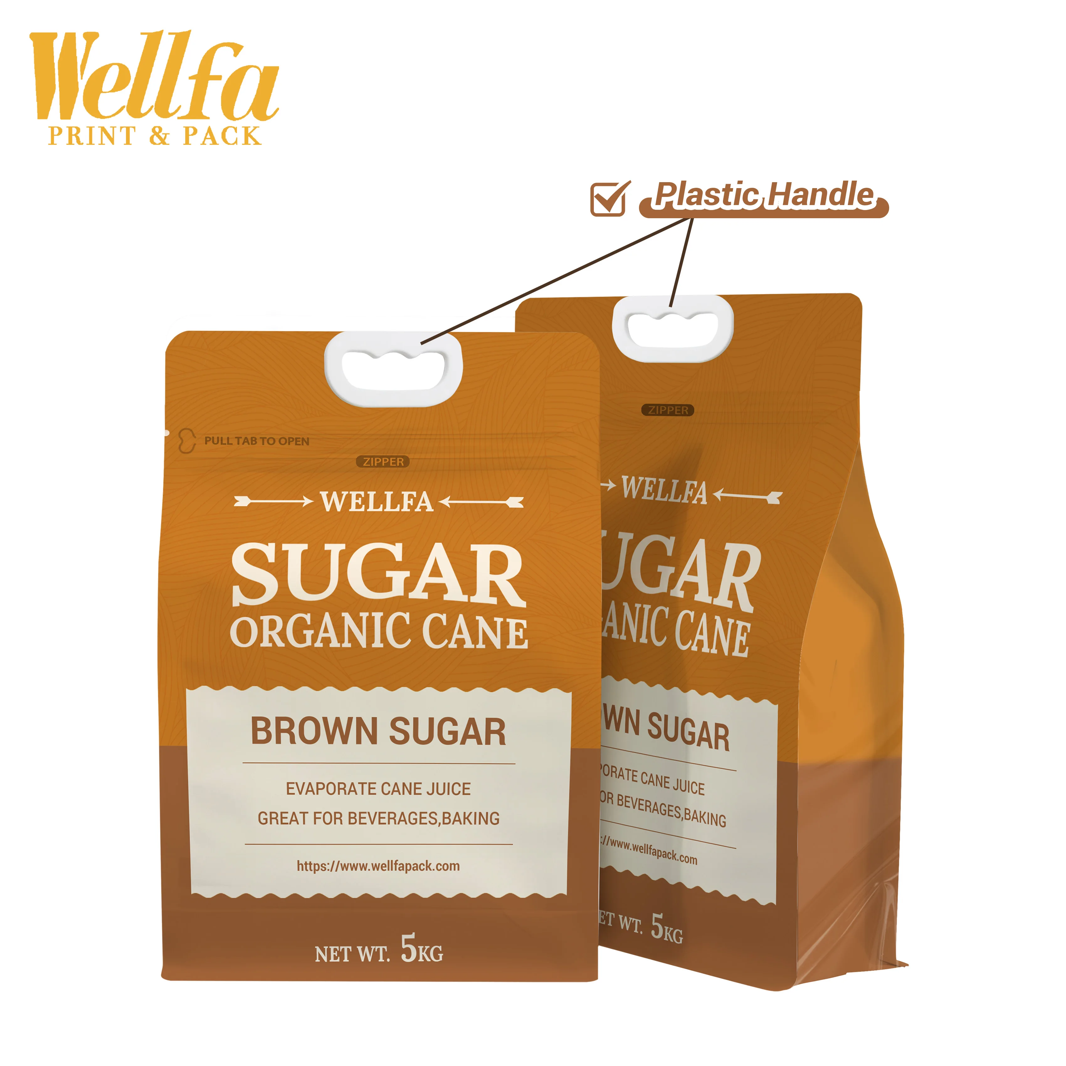 Custom Printed 500g 1kg 5kg Zipper Coffee Powder Salt Sachet Packaging Pouch Plastic Empty Flat Bottom Empty Brown Sugar Bags