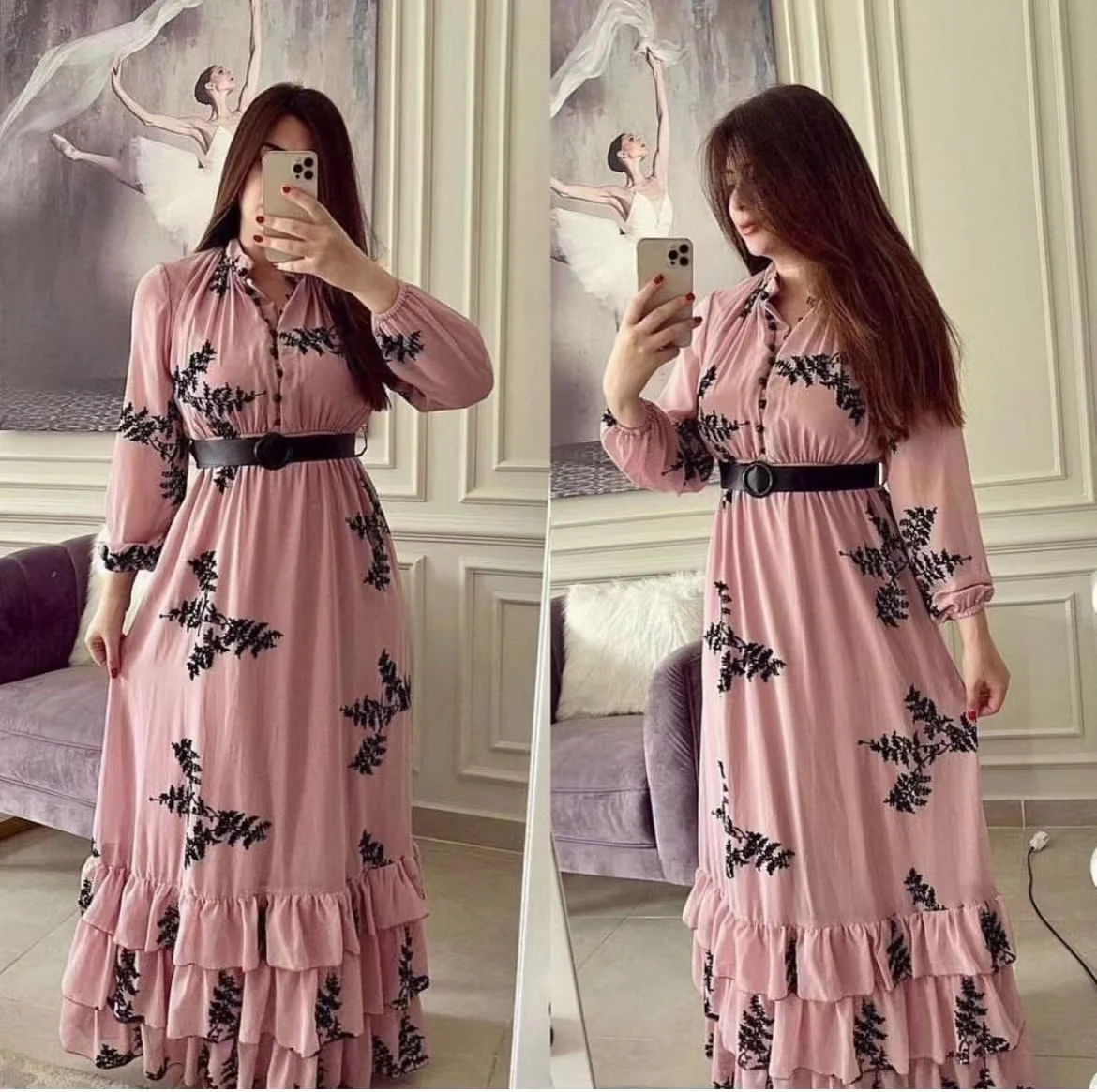 Spring Dress Popular Customized Career Dresses Muslim Women Dress Abaya Islamic Clothing Embroidery