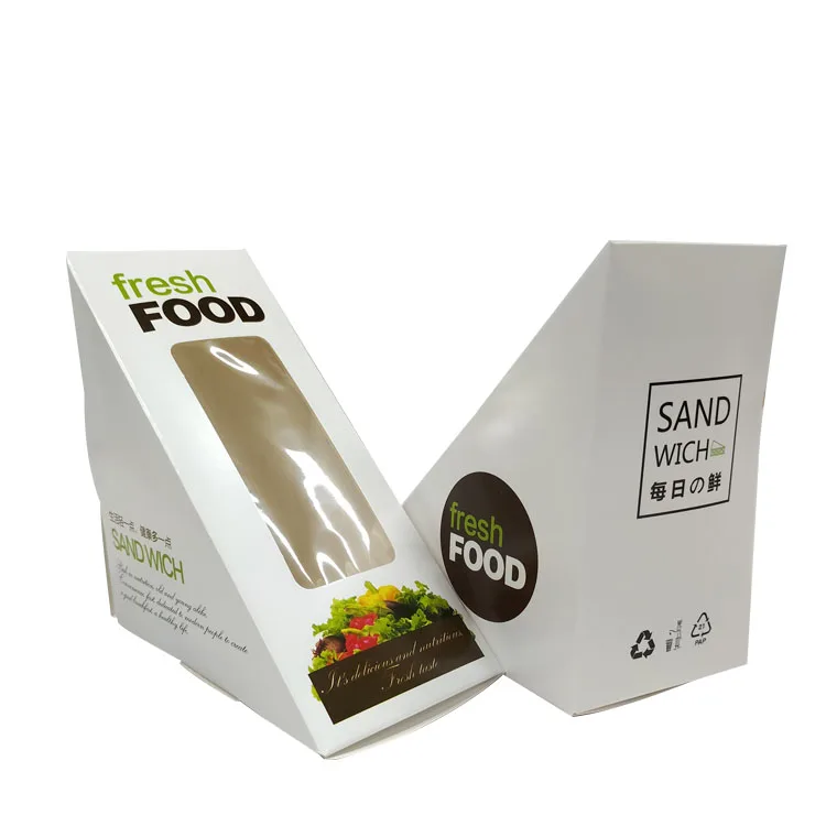 Custom Printing Disposable Paper Packaging Sandwich Box Kraft Paper Triangle Sandwich Boxes Vacuum sandwich Box