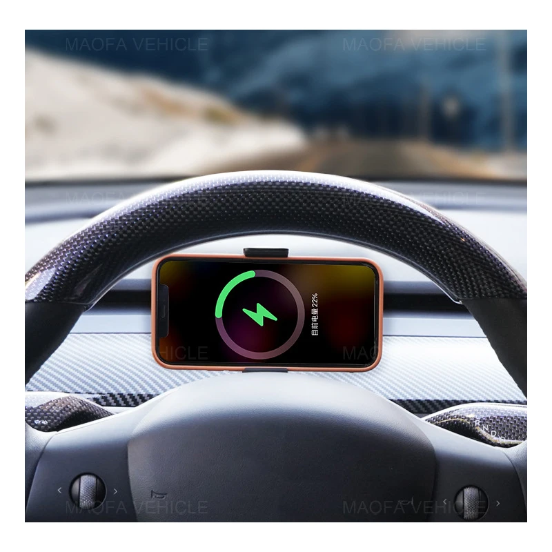 Car interior parts steering wheel Wireless charging mobile phone holder for Tesla Model 3/y 2017-2022