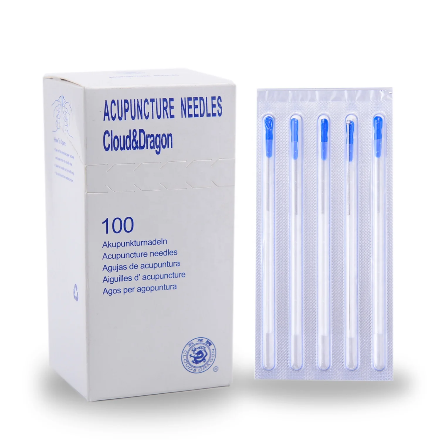 Medical Stainless Steel Handle Acupuncture Needle with guide tube and paper blister package
