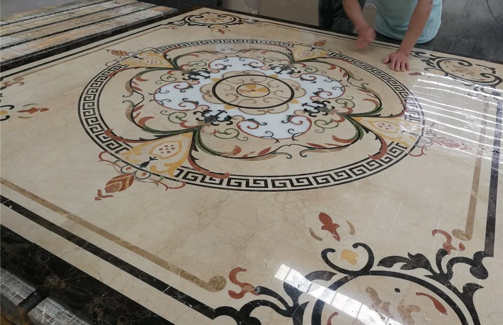 Home Decoration Porcelain Tile Waterjet Marble Floor Medallion, Water Jet Pattern Inlay Design