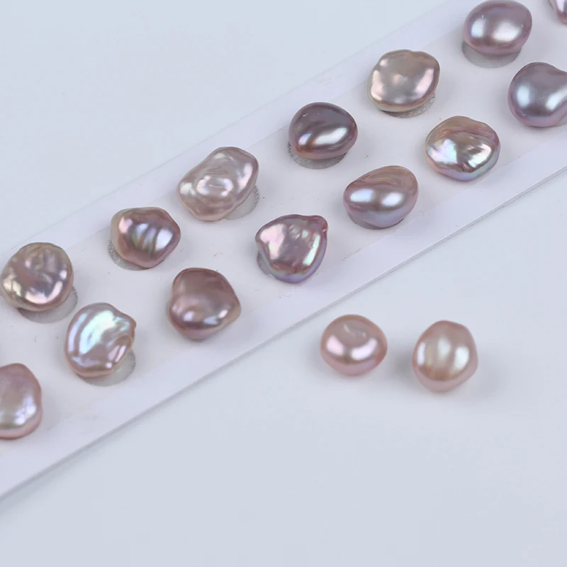 Perler Beads Best Selling  A Pair of  9-10mm  Good Quality Keishi Pearls  Real Natural Pearls  Baroque Shape Purple Keshi Pearls