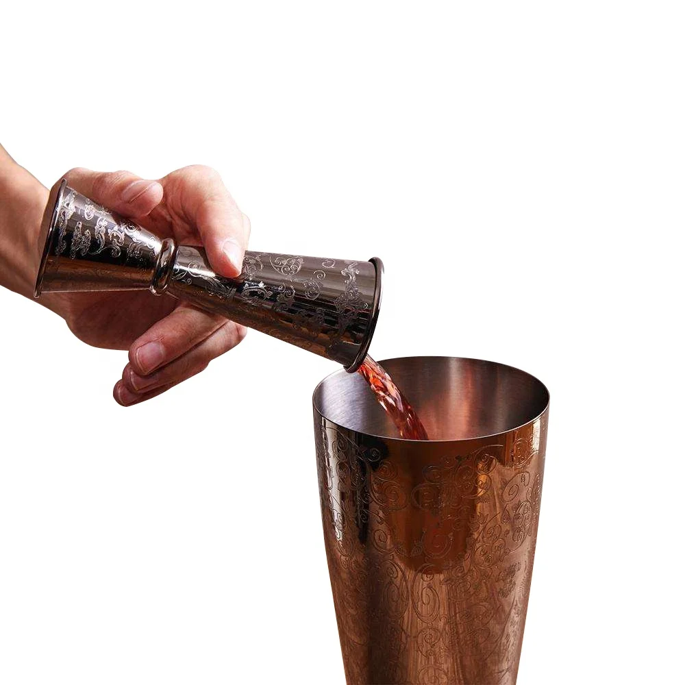 High Quality Etching Design Luxury Bartender Kit Stainless Steel Boston Cocktail Shaker Set