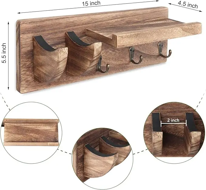 Multifunctional Wall Mount Guitar Hanger Shelf with Pick Holder and 3 Hooks