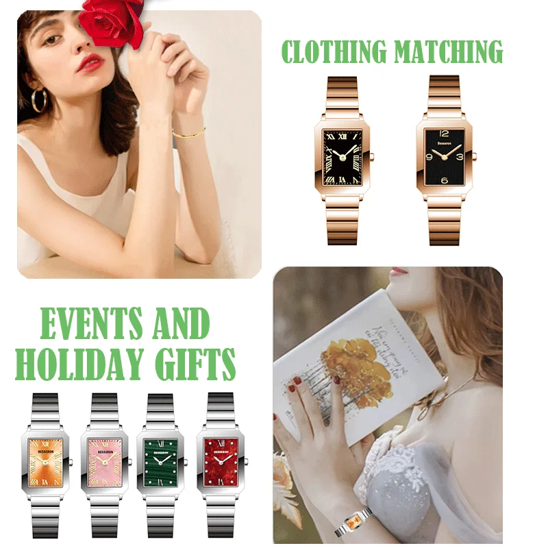 Popular Fashion Designer Square Steel Ladies Watch Custom Logo Luxury Elegant Silver Green Quartz Women Watch Reloj Mujeres