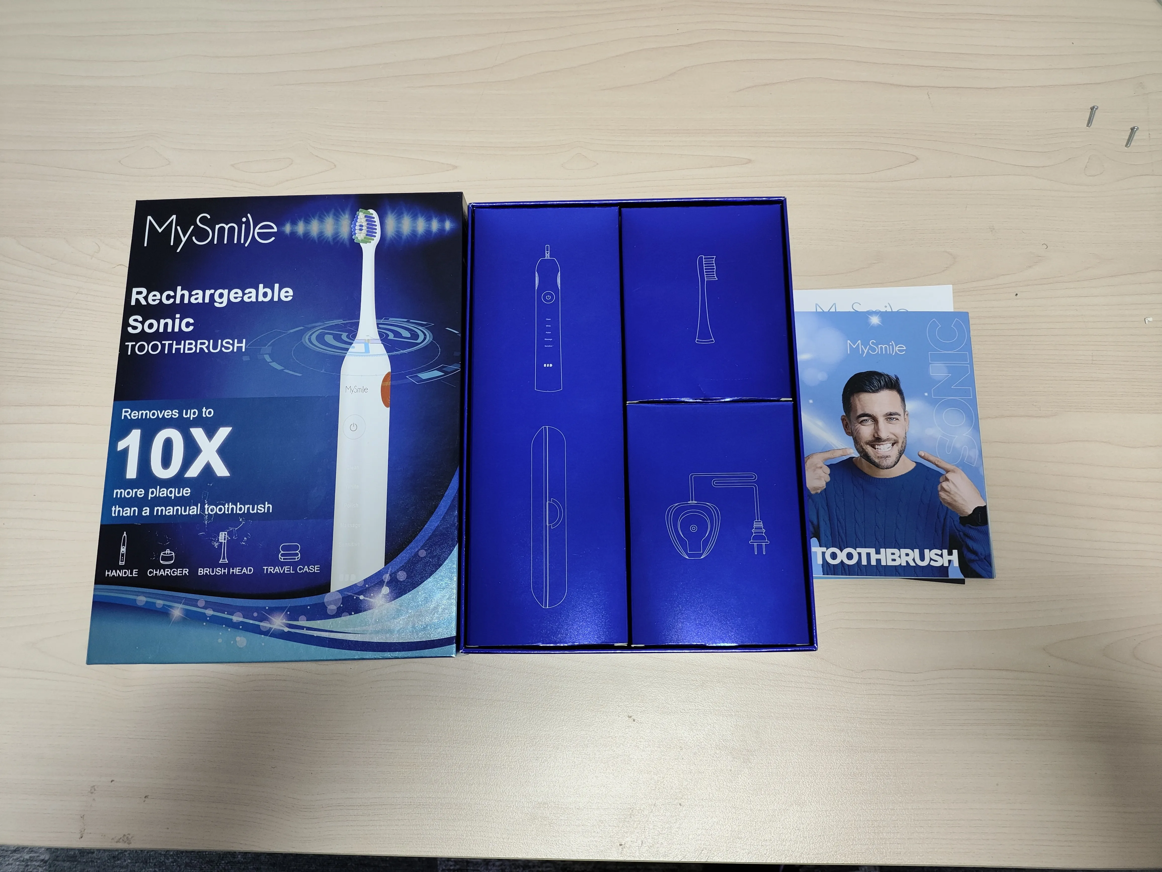 Sonic Powerful Electric Toothbrush with Timer Accepted Rechargeable 5 Modes 3 Cleaning Replacement Heads