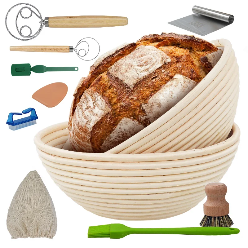 Huangtu 9 inch oval round natural rattan breadbasket ratan sourdough banneton bread proofing basket set