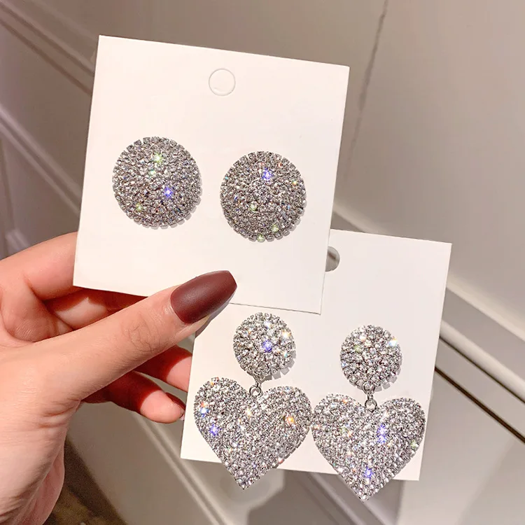BAYES Fashion Bling Bling rhinestone luxury heart earrings women statement crystal earring  fancy earrings for party girls