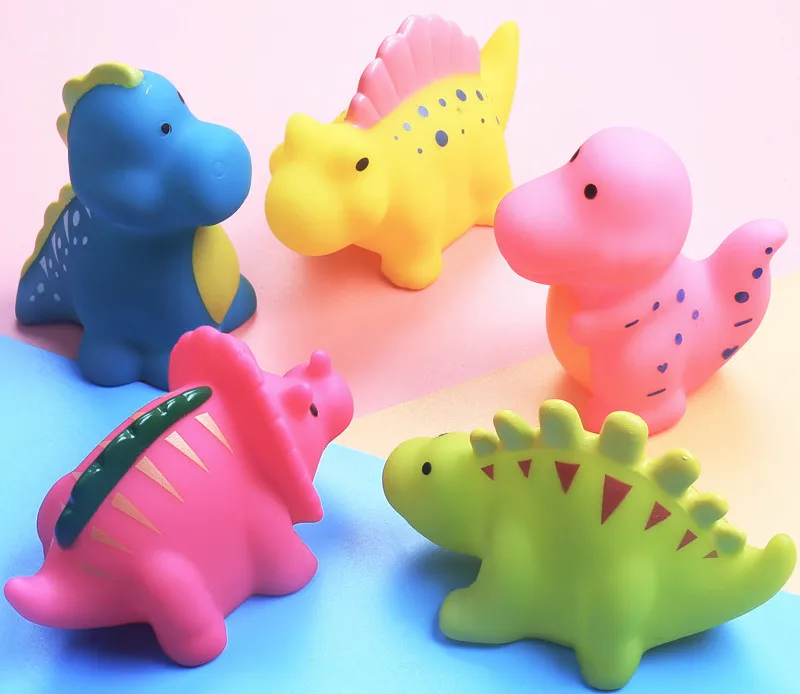 5 Pack Colorful Rubber Dinosaur Bath Toy For Toddlers Infants Kids Grasp Squeeze Squeaky Pool Float Tub Toy