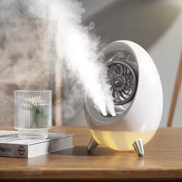 Egg Shape Ice Fog Cooling Fan Desktop USB Desktop Air Circulating Sprayer Fan Portable Humidifier Fan With LED Lights
