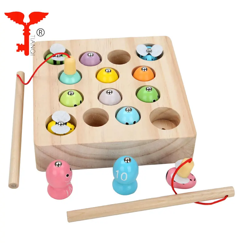 New Arrival Intelligence Wooden  Toy Eco-friendly Wooden Board Catch Worm and Fishing Game