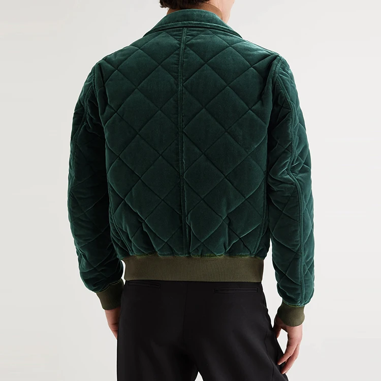 Turn-down collar leather trim plus size cotton velvet all over quilted polyester fill winter new style mens bomber jacket