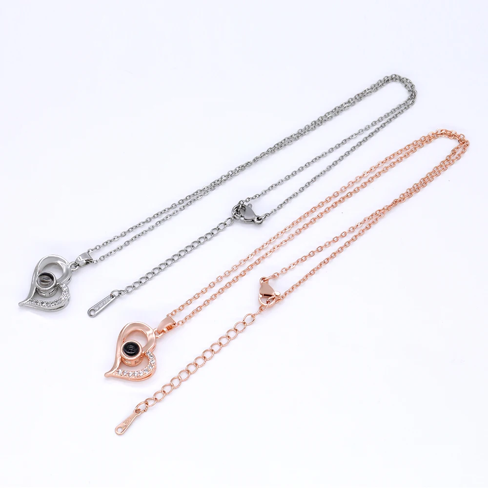 New Arrived Stainless Steel 100 Language I Love You Fashion Heart Pendant Projection Necklace Unique mother  daughter necklace