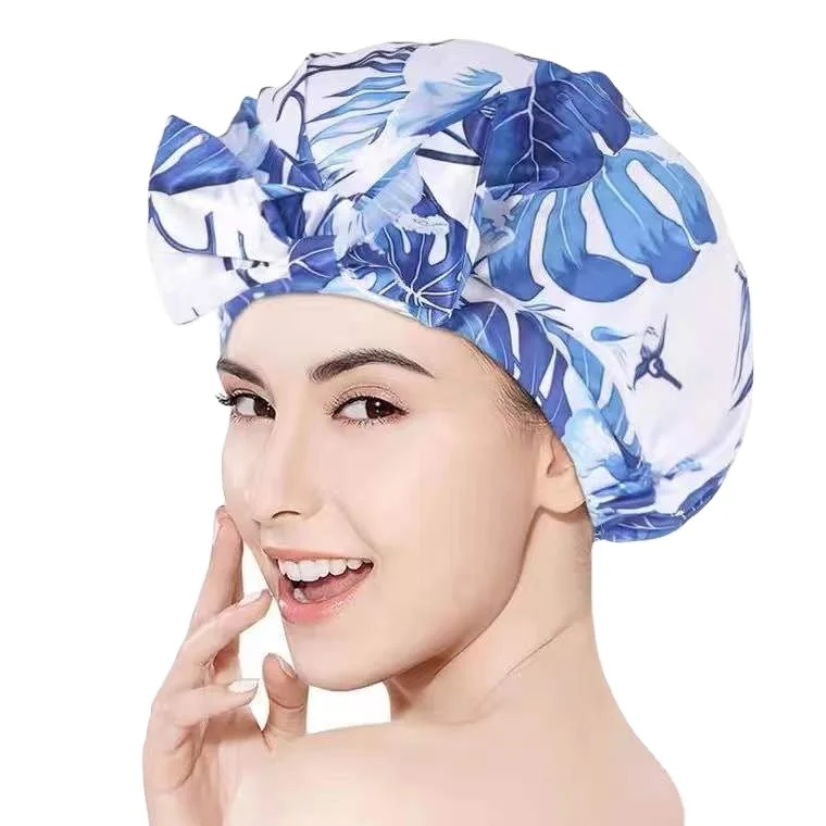 Room Hotel Printing Beauty Fashion Luxury Shower hat For Women Hair Waterproof Shower hat With Tie