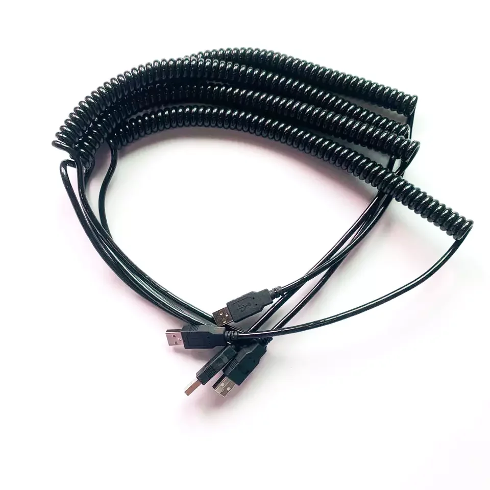 Electrical spiral cables Spiral coiled wire cable Coiled extension cords with USB plug