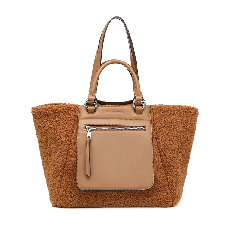 New Design Custom Winter Orange Plush Zipper Handbags Ladies Shoulder Sling Bag