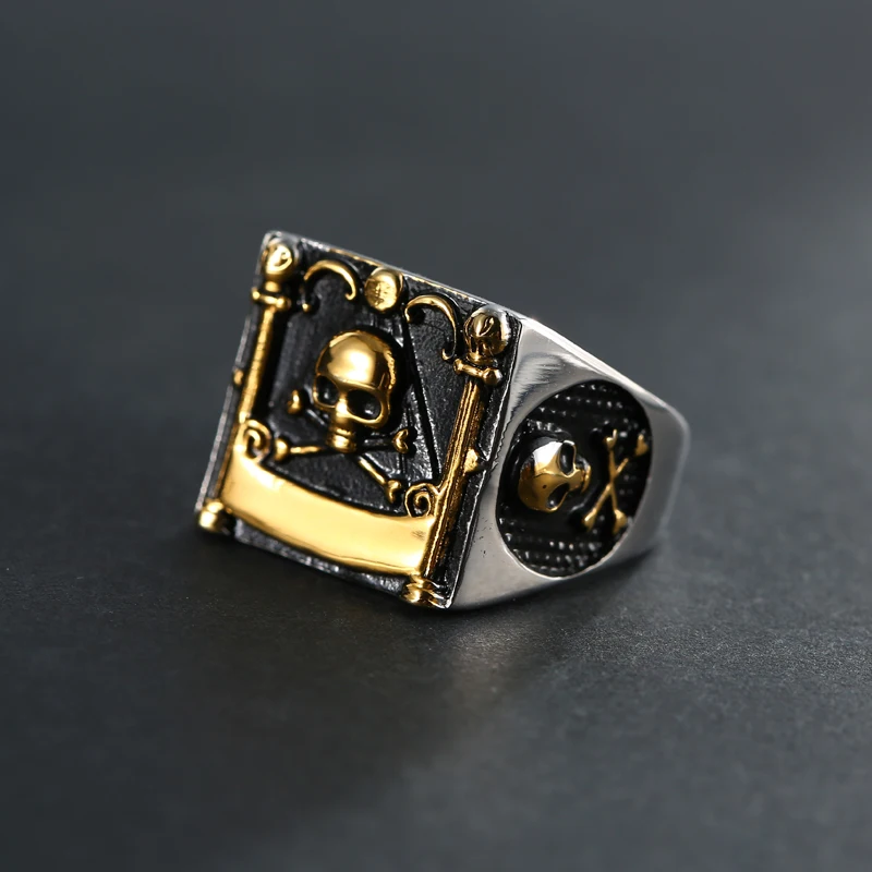  Ottoman Dirilis Black Enamel Vintage Pirate Skull Ring With Solid Back For Strong Men Motorcycle Riders And