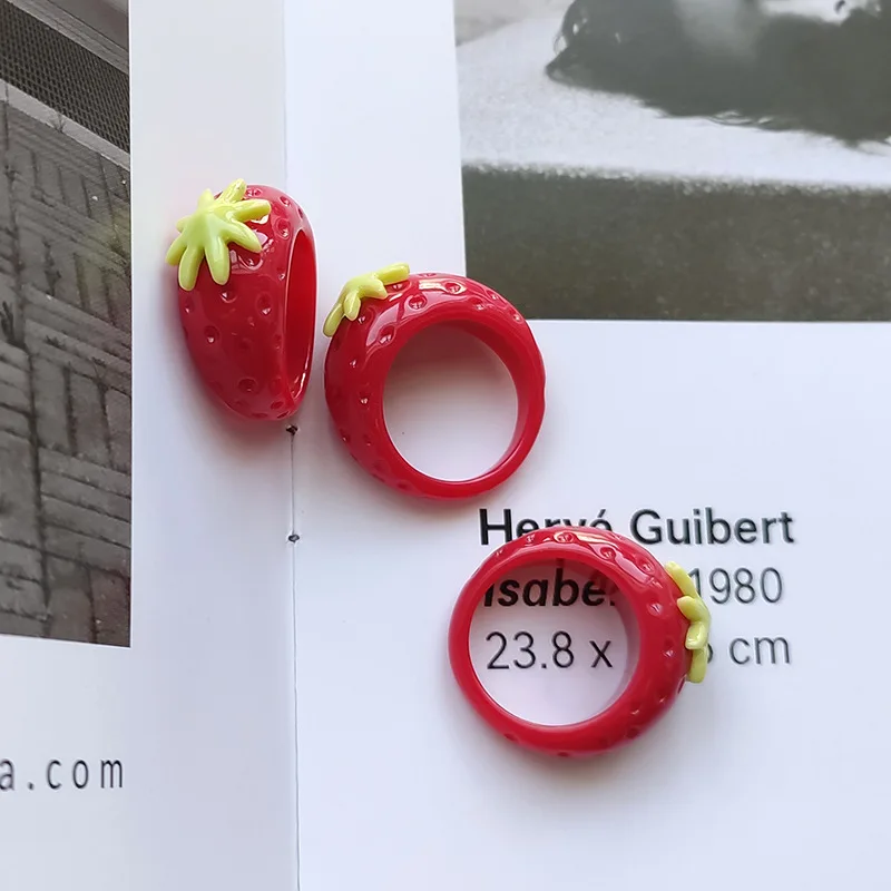 Trendy Resin Aesthetic Acrylic Plastic U Shape Finger Rings Cute Candy Teen Gem Y2K Stacking Square Resin Fruit Rings Set