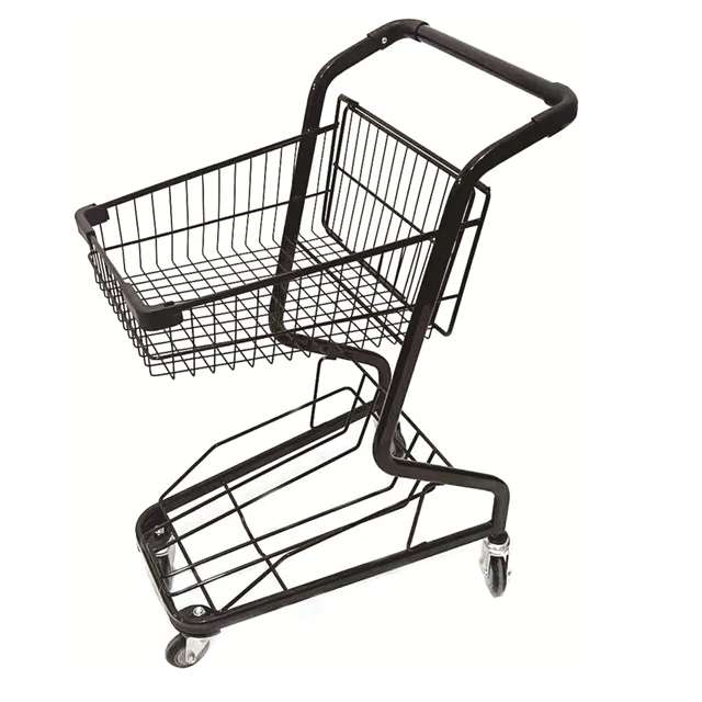 2024 new unfolding 2 layers  metal wire two basket  supermarket shopping basket trolley