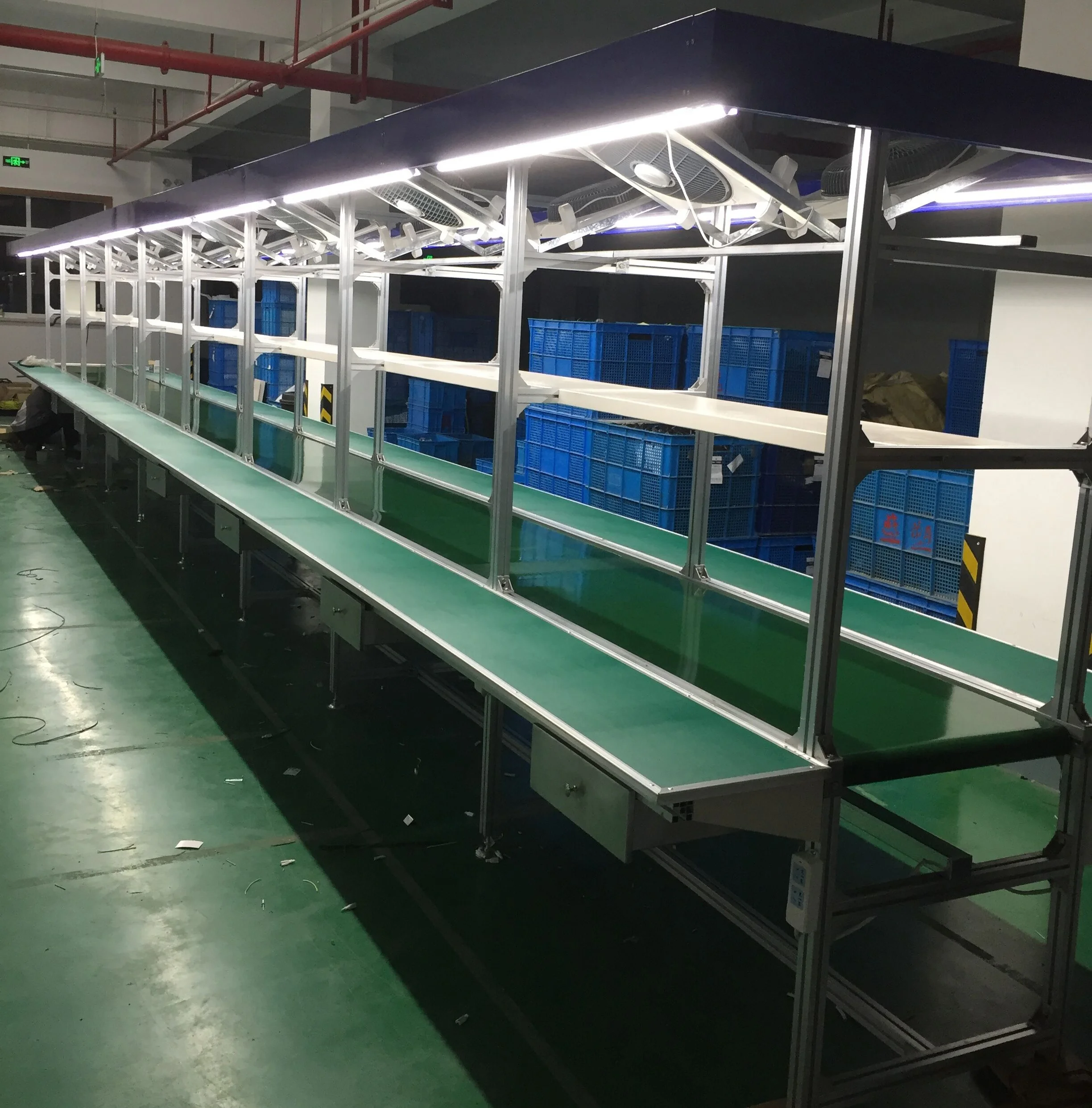 Customized Mash LED Lights Parts Electronics Products TV Working Table PU PVC SS Mesh Belt Conveyor Assembly Production Line