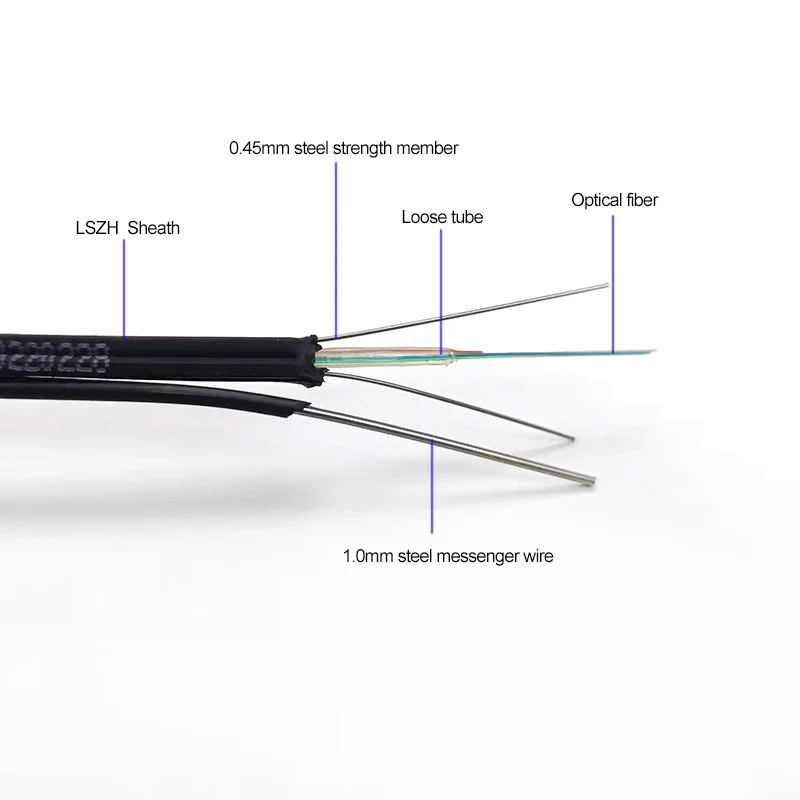 Fiber optic cable FTTH Fiber Jellytobe 3.0*6.0mm loose tube  drop cable GJYXSCH-4B6A1 1.2mm steel 1KM