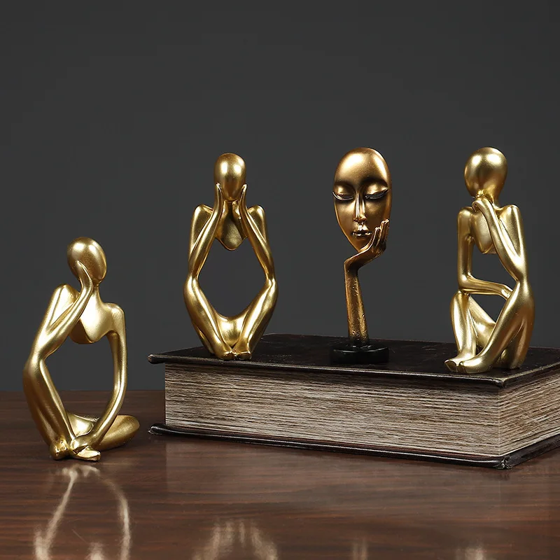 Wholesale Abstract Golden Black Portrait Ornaments Creative Resin Crafts Figurine Art Statue Home Decoration Living Room Decor
