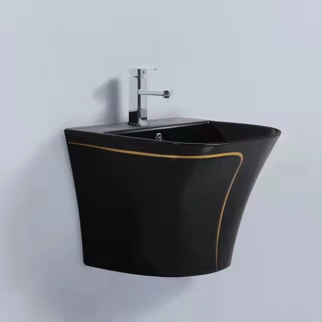 Luxury Ceramic Sanitary Ware Porcelain Inodoro Wc One Piece Ceramic Toilet Bowl and Sink Set Black Color Bathroom Toilet
