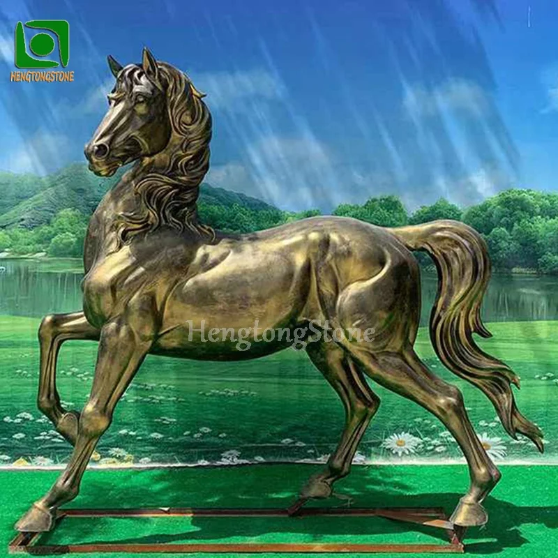 Large Outdoor Decorative Fiberglass Bronze Color Horse Statue Resin Animal Statue