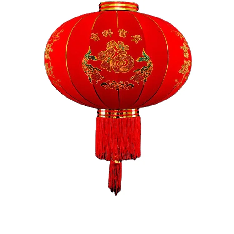 Round Outdoor Wall Lighting Hanging Fabric Cloth Lanterns For Lunar New Year Festival  Decoration/Chinese Tradition Red Lantern