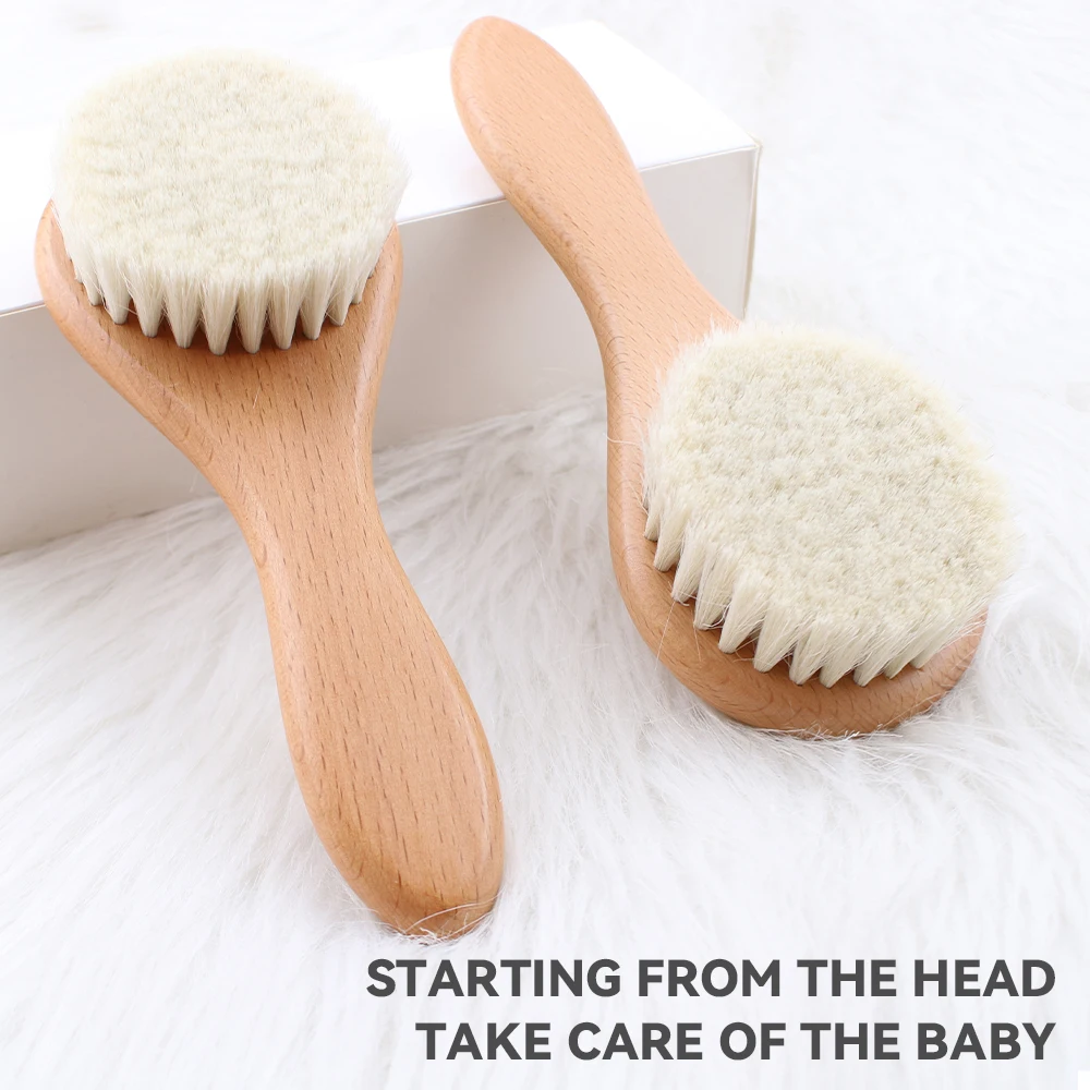 Baby Private Label Soft Goat Wool Bristles Handle Natural Soft Goat Bristles Wool Bath Brush Massage For Newborns Toddlers
