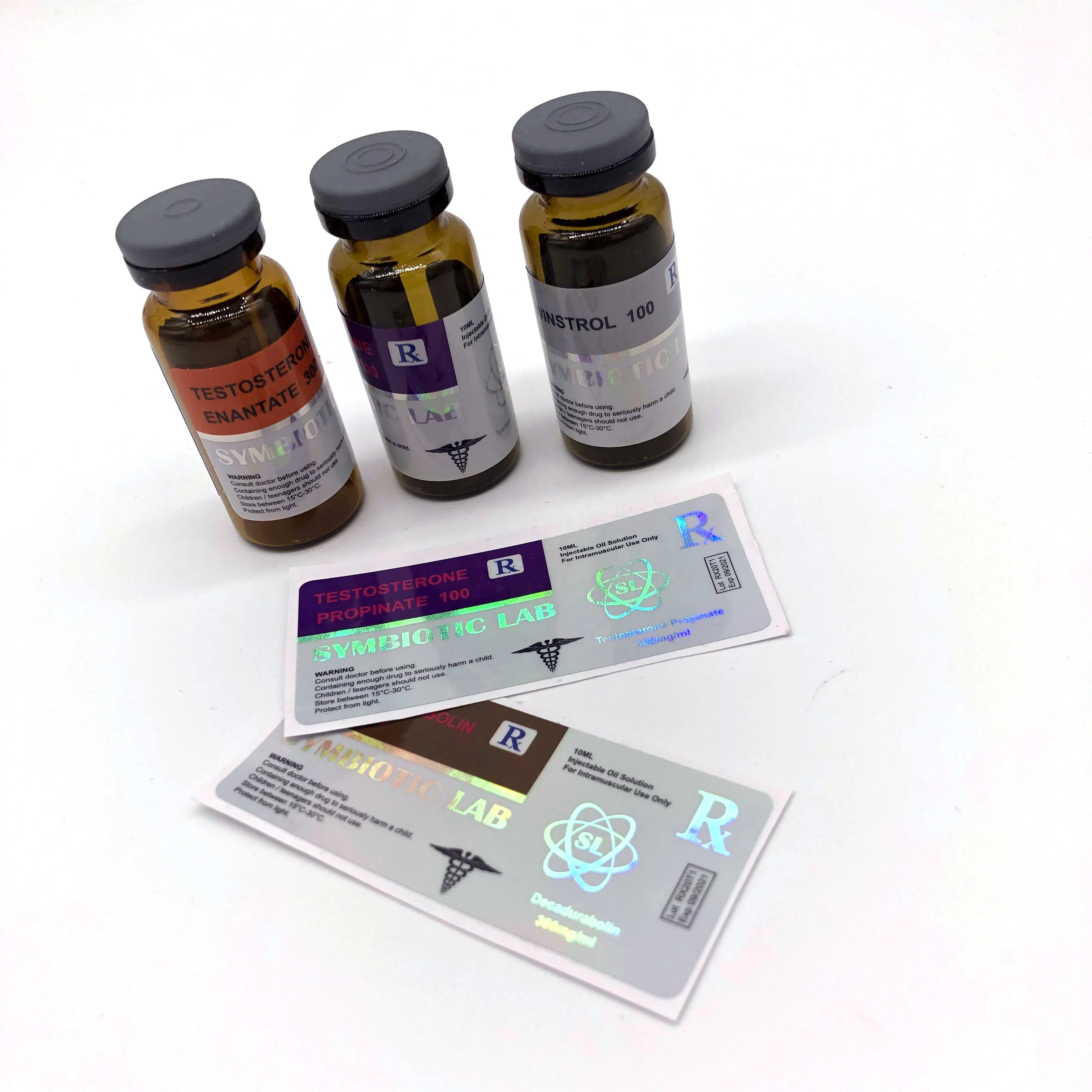Factory price muscle man steroid bottle laser effect 10ml hologram vial label for health care