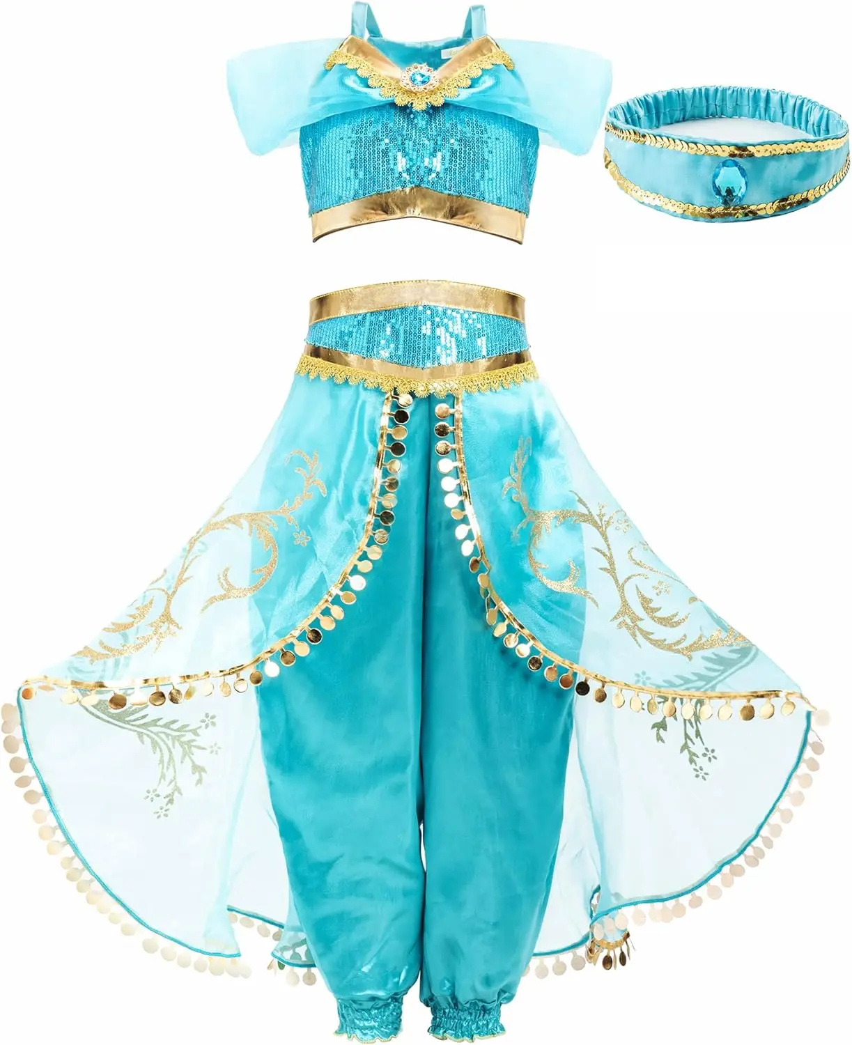 Jasmine Toddle Arabian Long Sleeves Blue Princess Dress Up Outfit Birthday Cosplay Party Anime Costumes for Little Girls Kids