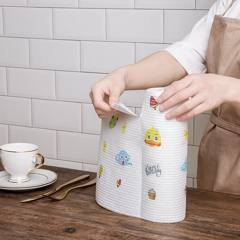disposable kitchen nonwoven cleaning white lazy rags wipe cloth washable absorbent paper towels roll   dish multipurpose  cloth