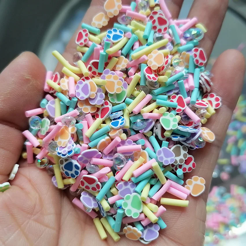 1KG DIY Craft Slime Filler Animal Polymer Clay Slices Cat Claw Pad  Bear Paw Acrylic Rhinestone Mixture Polymer Clay Sprinkles