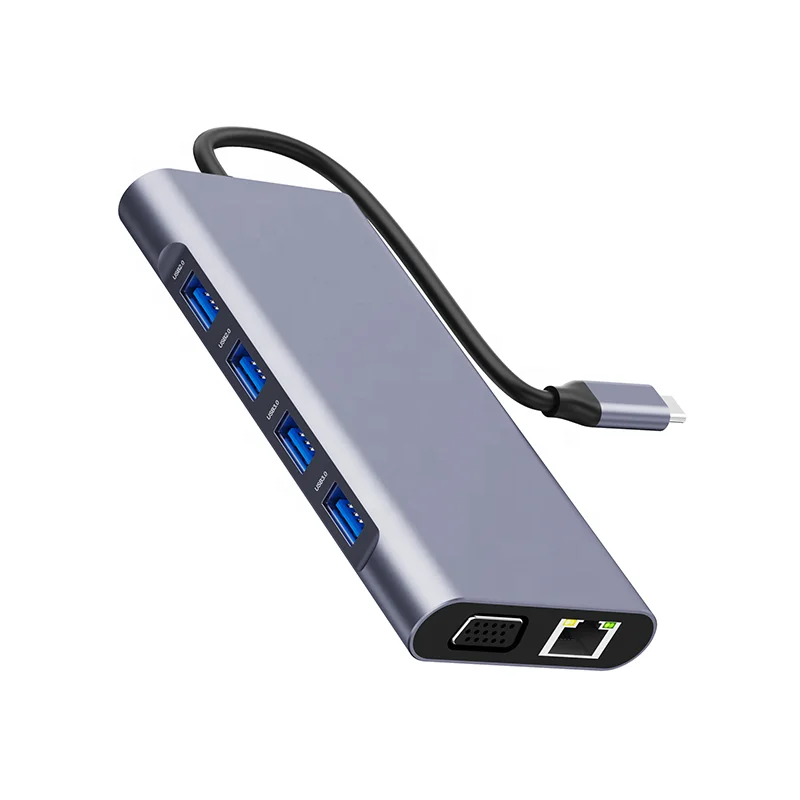 Дешевый 11 портов USB C Hub для MacBook Pro Gigabit Ethernet 100 Вт PD Зарядное устройство USB C адаптер USB Type C Hub