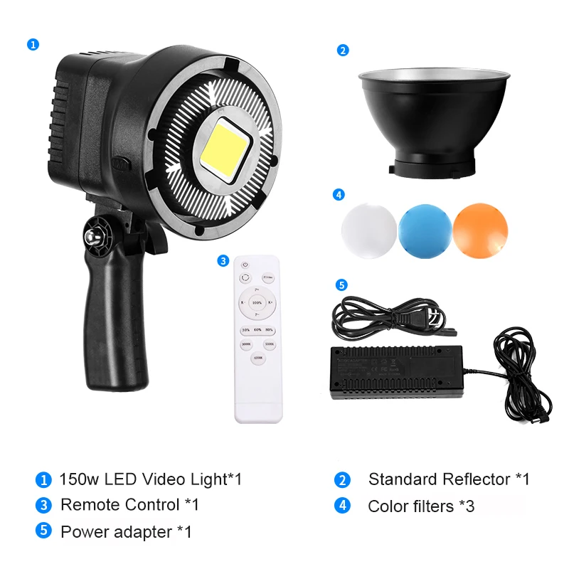 Photography Studio 150W LED Video Light  5600K Daylight  Dimmable fill Light Sun Lamp with 3 Color Filters & Remote control