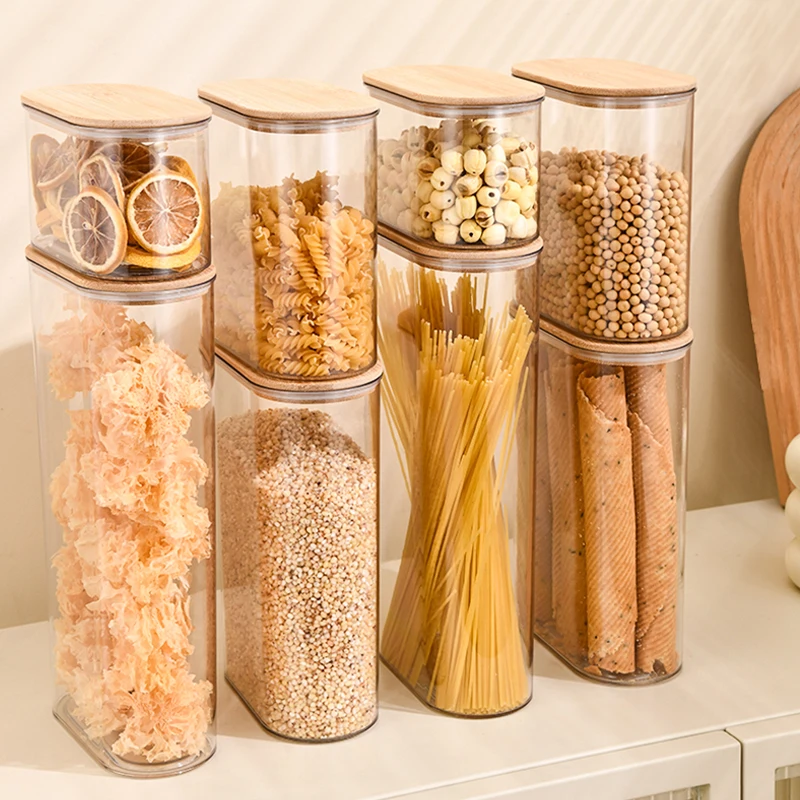 Wannuo fresh-keeping food jar kitchen containers Environmentally safe bamboo +PET sealed Food jar with bamboo lid