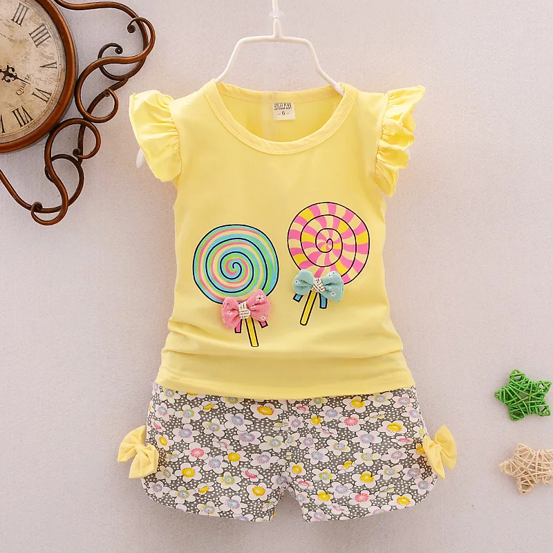 WEN New Girls Clothes Sets For Kids T-shirt Tops+Short Pants Clothes Sets Toddler Girl Summer Clothes Sets