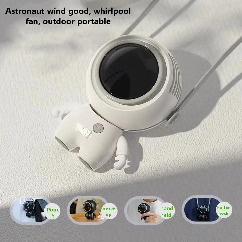 2022 New astronaut small fan hanging neck handheld mini portable usb mini leafless outdoor camping fan
