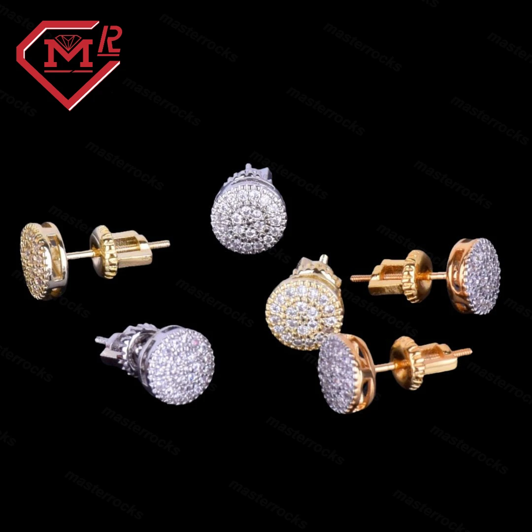 Hot Sale 925 Sterling Silver Round Diamond  Earrings VVS Moissanite Iced Out Hip Hop Earrings For Men