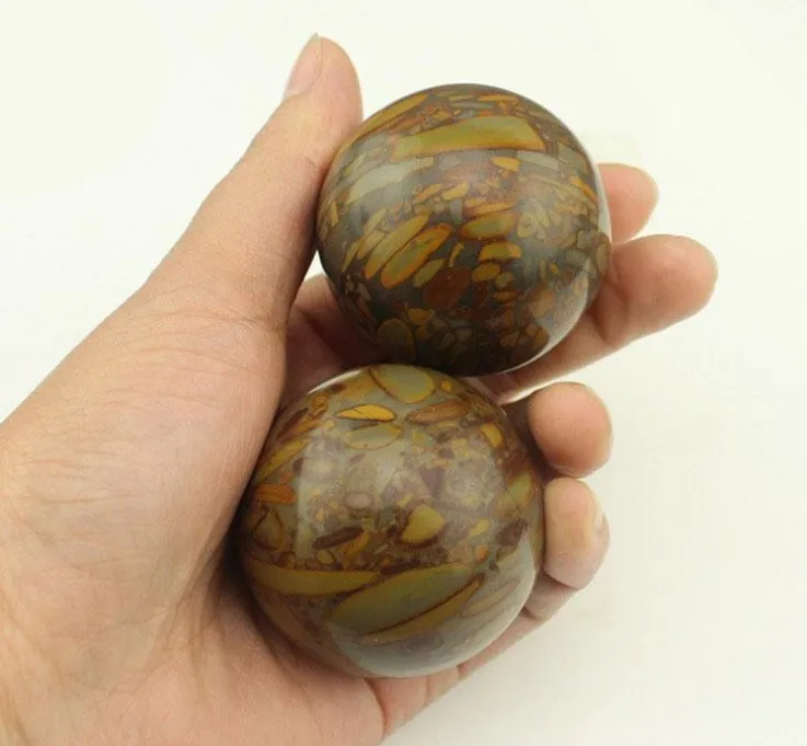 2pcs 50mm Chinese Health Exercise Stress Natural Jade Stone BAODING Balls Relaxation Relief Therapy Hand Care Tool