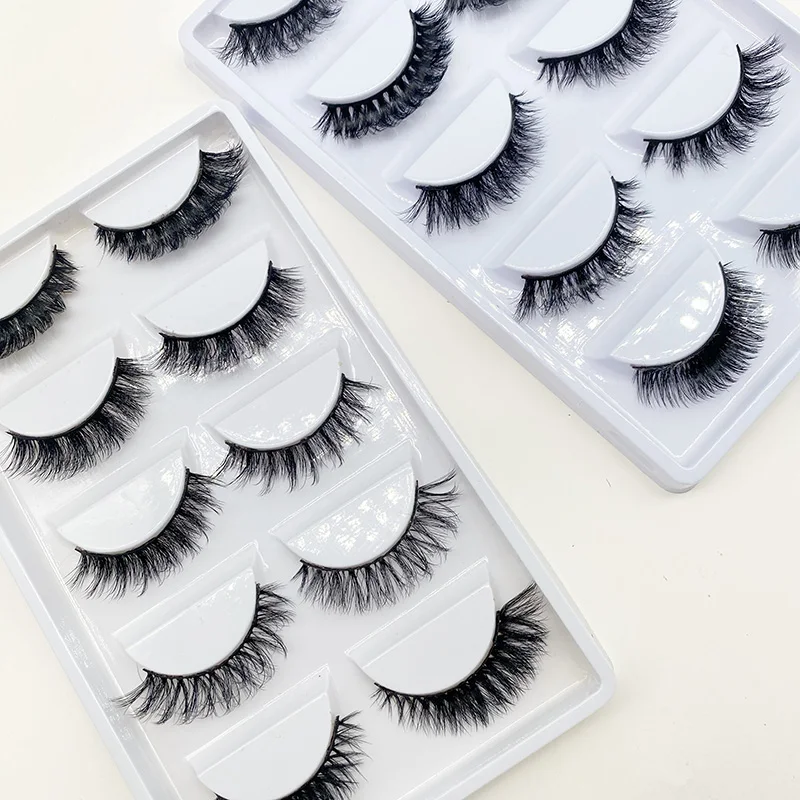 Free Sample Russian Strip Lashes Natural Fluffy Plant Fiber 3D Faux Mink Eyelashes D Curl Strip Eyelash Dramatic 25MM Mink Lash