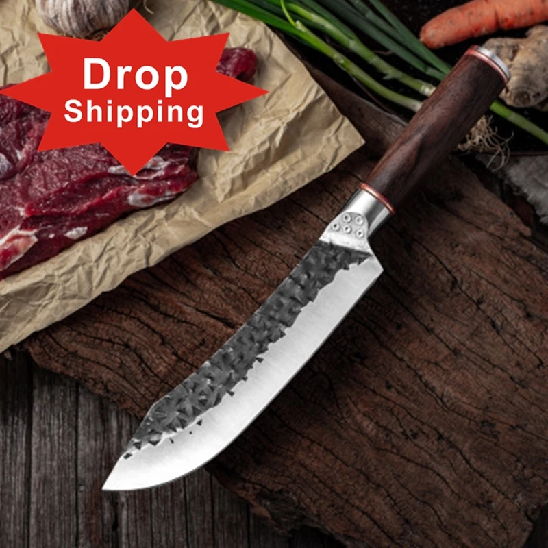 Dropshipping Handmade 6 inch Forged High-carbon Steel ebony wood handle Kitchen Chef Utility knife with gift box