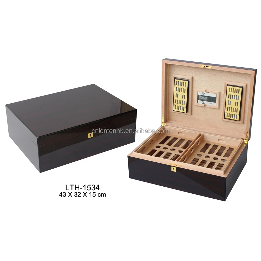 wholesale custom spanish cedar wooden box with hygrometer humidifier solution desktop luxury humidor cigar box