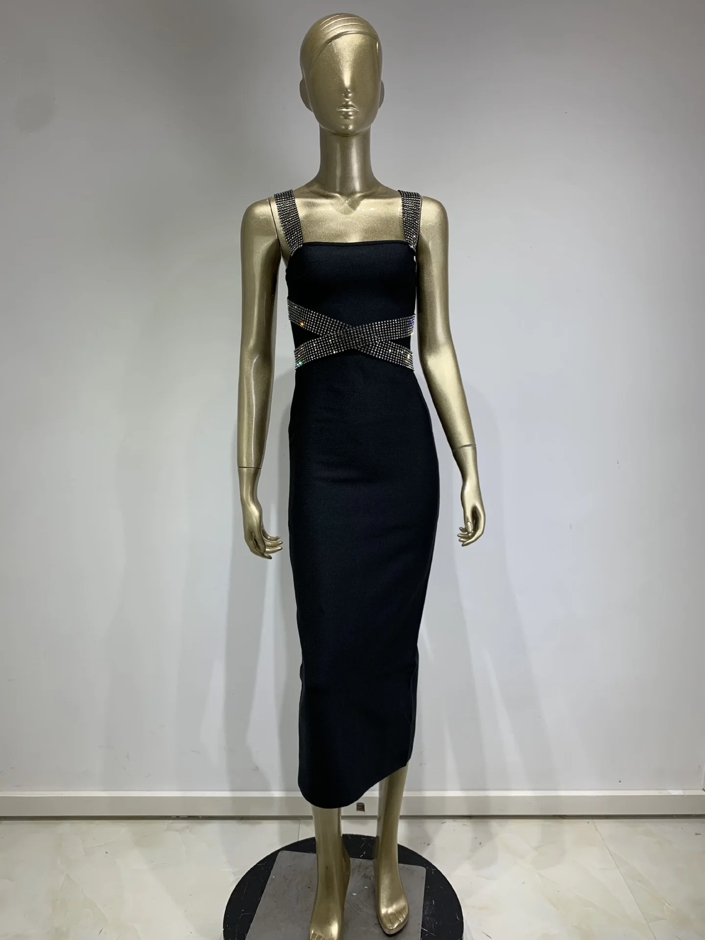 Summer New Elegant Black Ball Gown  Skirt European American Fashion Long Cotton Waistline Dress for Banquet Parties